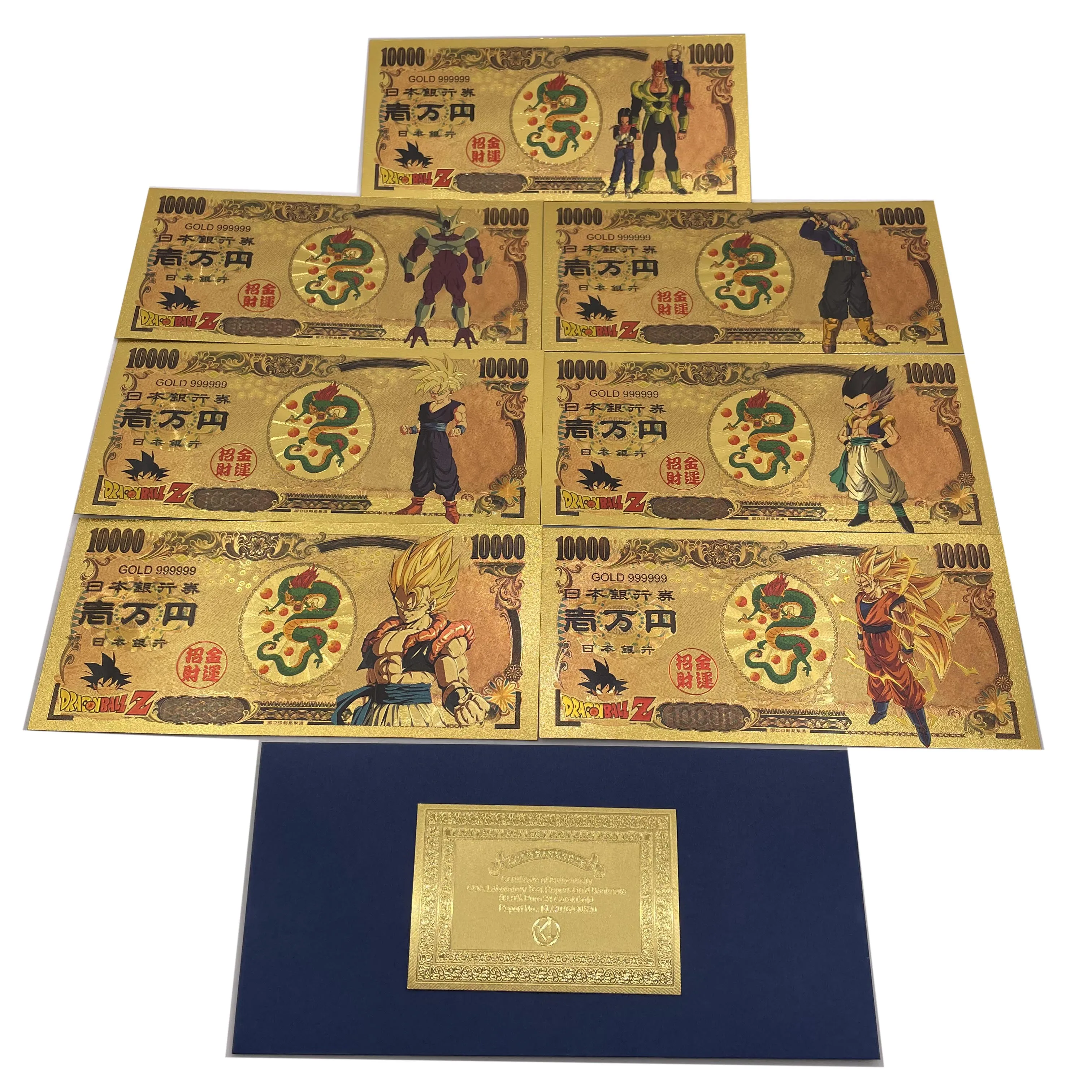 

10pcs/lot Anime Japan Dragon DBZ Series Cartoon 10000 Yen Gold Plastic Banknote for Classic Gift and Collection