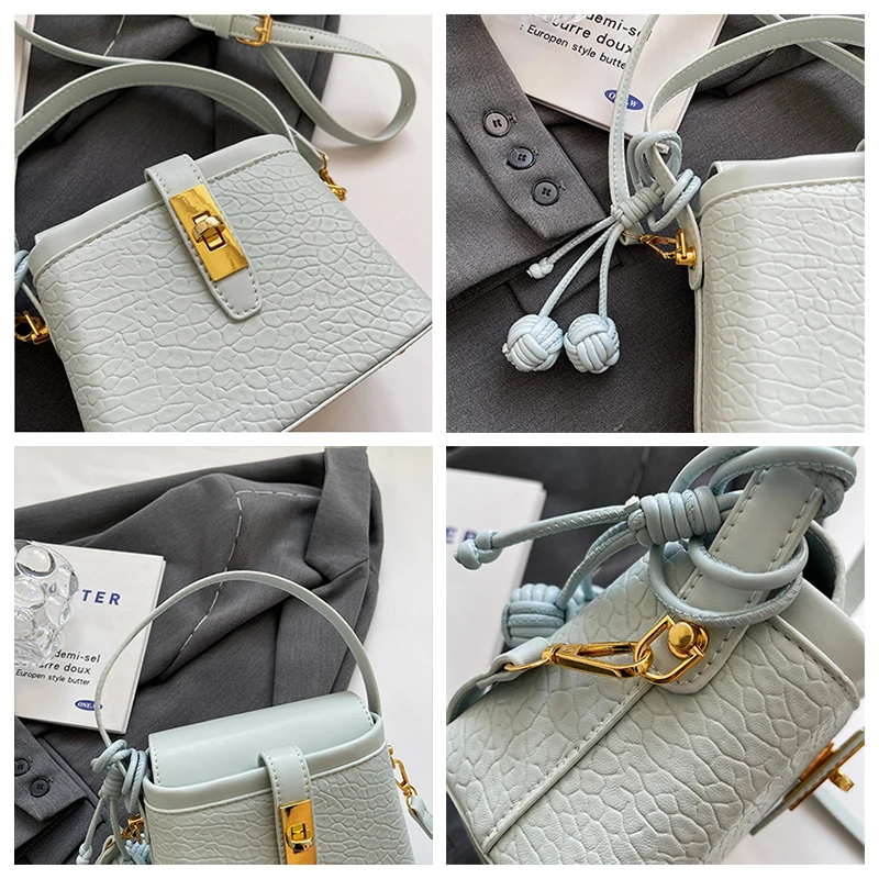 Temperament Bucket Bag Quality leather Women's Hot Sale In Summer Style Textured Shoulder Messenger Bag Simple Fashion Handbag