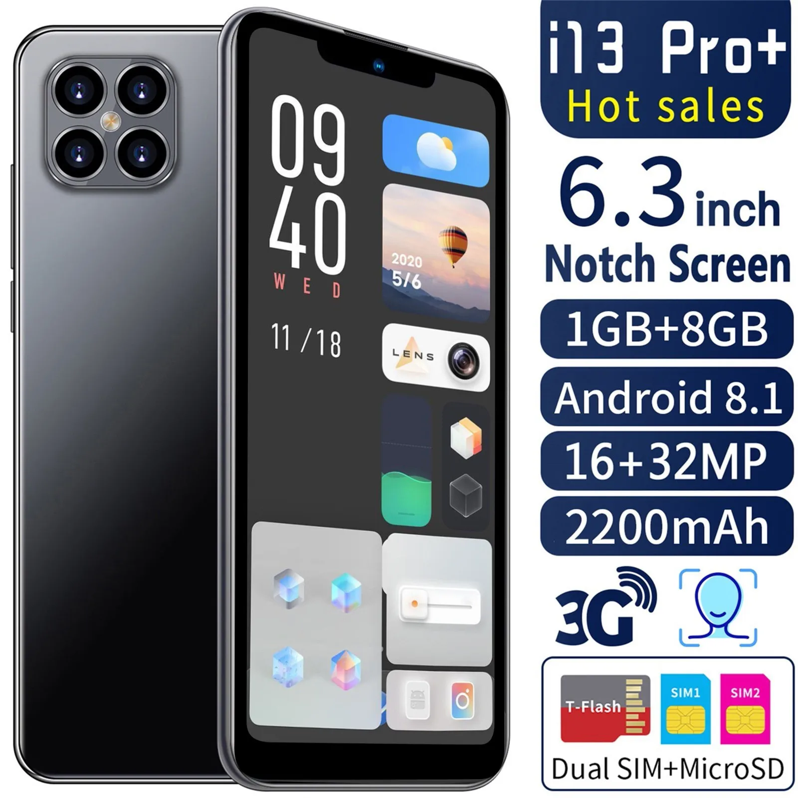 2022 Бесплатная доставка дешевые смартфоны на Android I13 Pro + 1 Гб 8 смартфон с