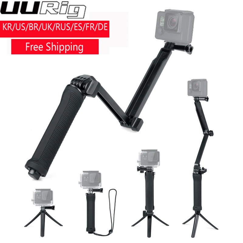 

РЕГУЛИРУЕМЫЙ УДЛИНИТЕЛЬ UURIG для штатива, складная селфи-Палка с 3 зубцами для GoPro Hero10 9 8 7 Yi, Спортивная камера