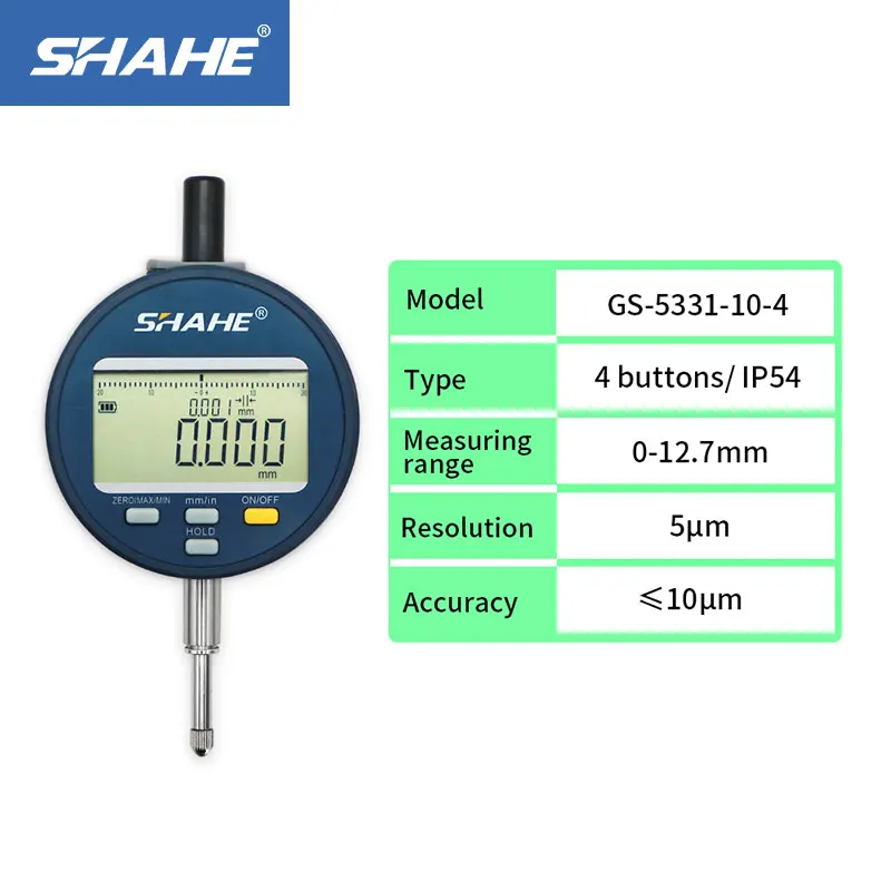 

SHAHE IP54 Digital Dial Indicator 0-12.7 /25.4/50.8mm 5μm Resolution Rechargeable Indicator Gauge