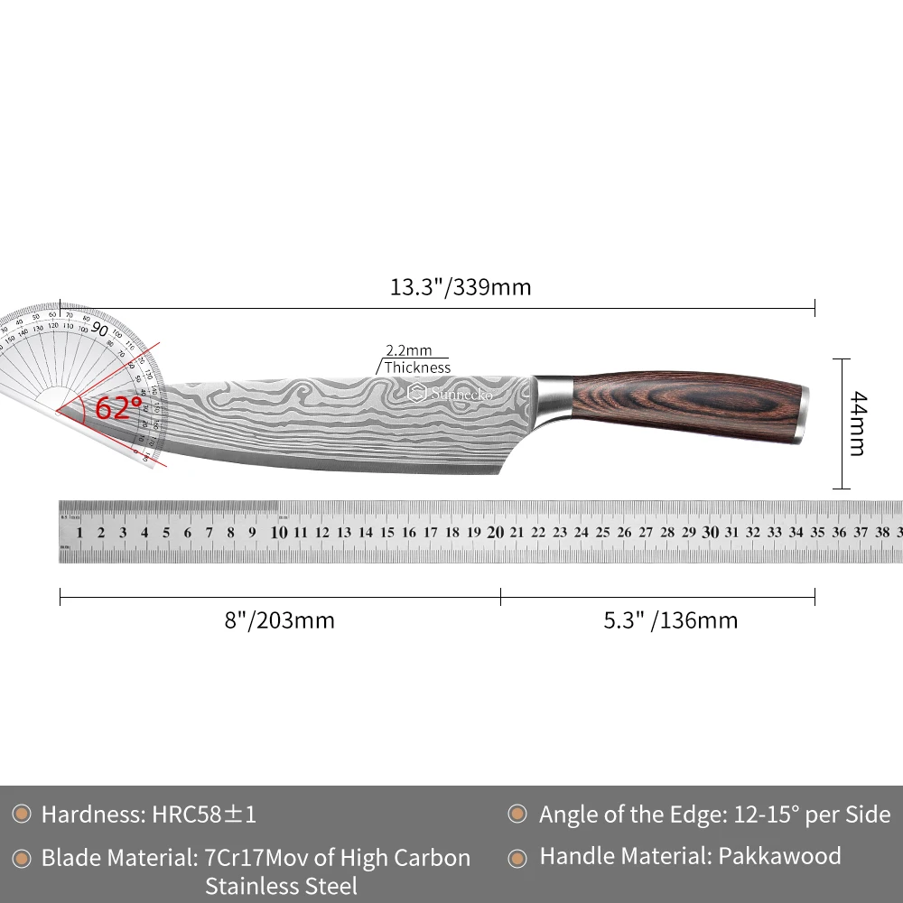 Нож шеф-повара с дамасским узором ультра острый японский кухонный нож
