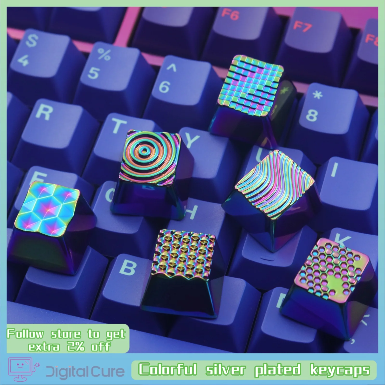 Колпачки для клавиш серии Geometric Creation 1 шт. красочные посеребренные механические