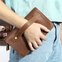 luxury genuine leather purse for men card holder high capacity wallet money clips money bag long multifunction card bag 3017