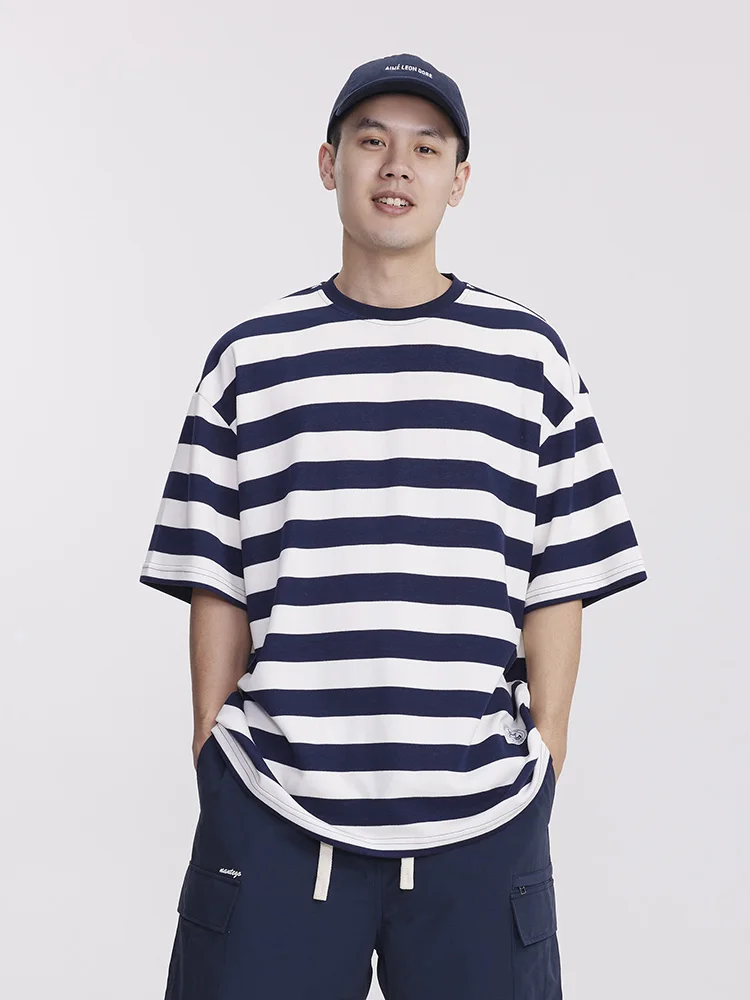 Nted японский-Sle Ретро 260G контрастные цвета пэчворк полосы короткий рукав мужской