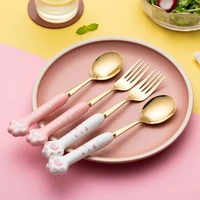 modern cute cutlery set designer birthday reusable kitchen dessert dinner utensils camping dinner porcelain talheres tableware