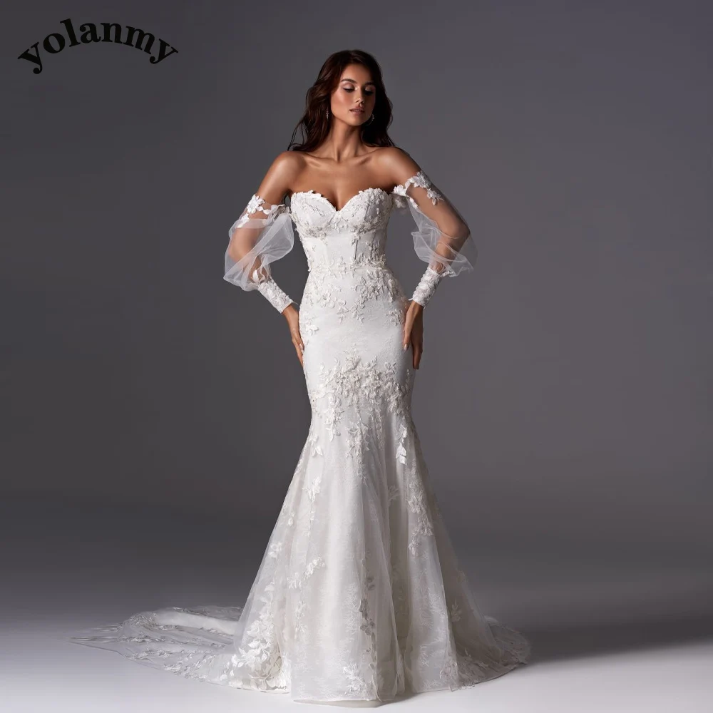 

YOLANMY 5 Pastrol Trumpet Wedding Dresses For Bride Women 2023 Lace Vestido De Casamento Plus