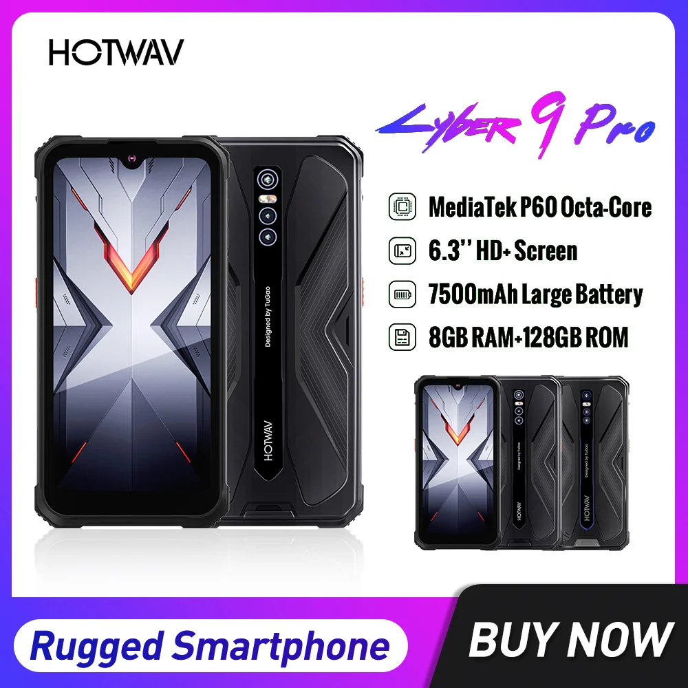 Hotwav Cyber 9 Pro Rugged Smartphone 4G Octa Core 8GB+128GB Helio P60 Mobile Phone 6.3Inch HD 48MP Rear Camera 7500mAh Cellphone