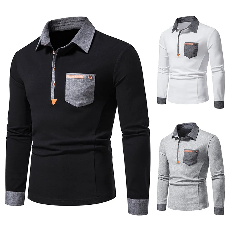 

Men's Casual Slim Fit Polo Shirt Top Lightweight Long Sleeve Personality Men's Slim Fit Basic Design Style Sweatshirt Polo Shirt
