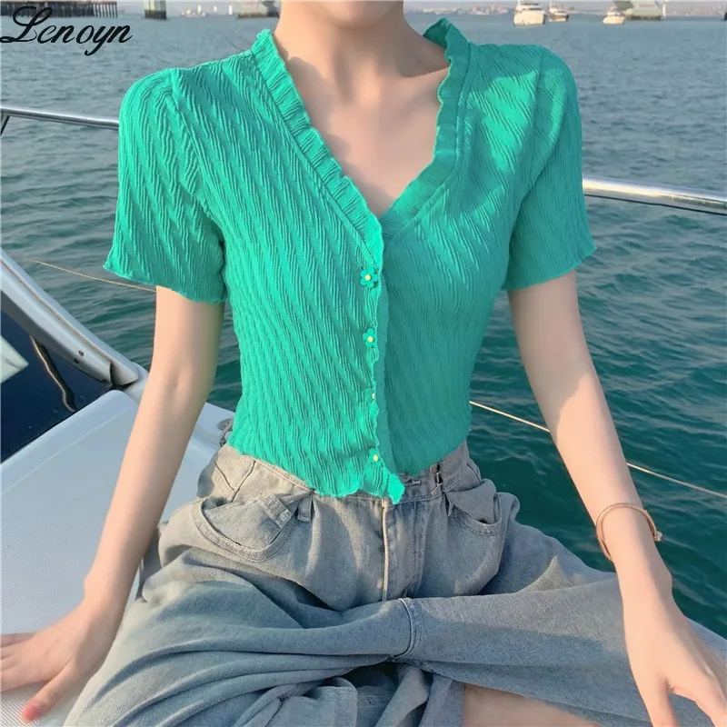 

Lenoyn Shoulder Short sleeve T-shirt Women Summer Design Sense Niche Irregular Slim fit Slimming Pure Top