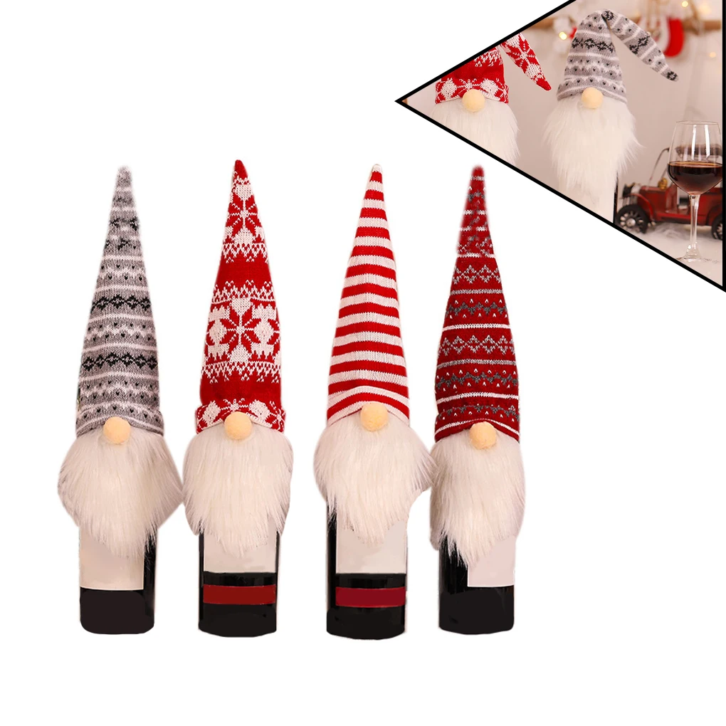 

4pcs Christmas Wine Bottle Covers Santa Bottle Topper Plush Table Ornament Xmas Decoration