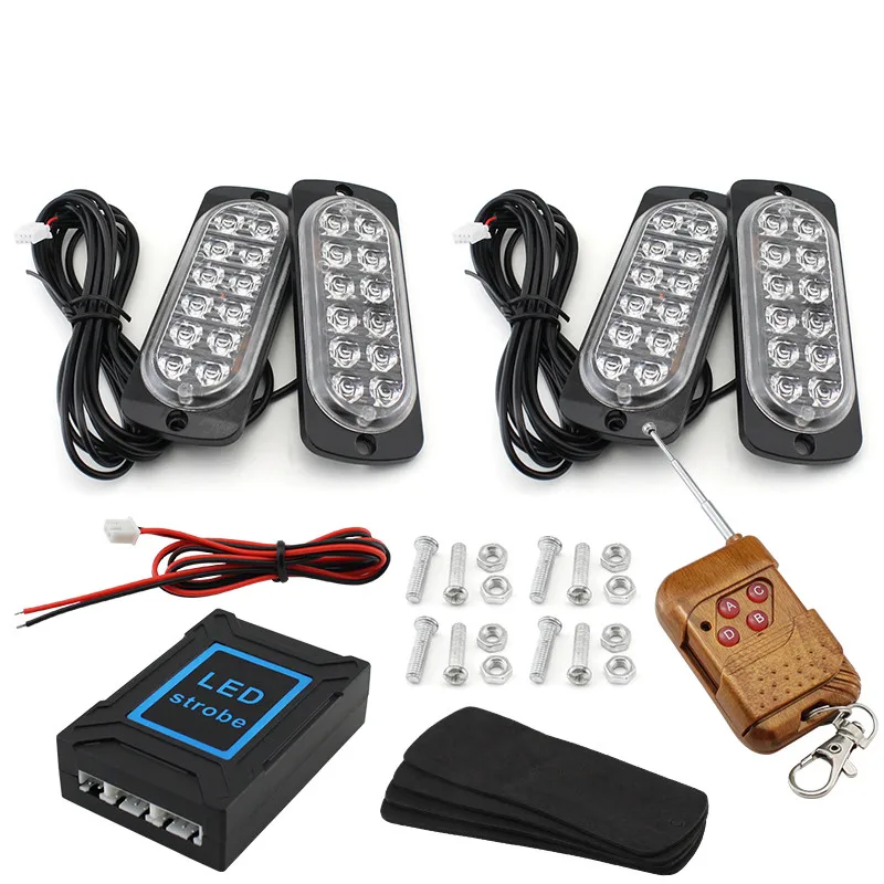 

Remote 4 Pcs Led Flashing Emergency Warning Light Stroboscopes For Truck Police Flasher Wireless Car Beacon Strobe Light 12V 24V