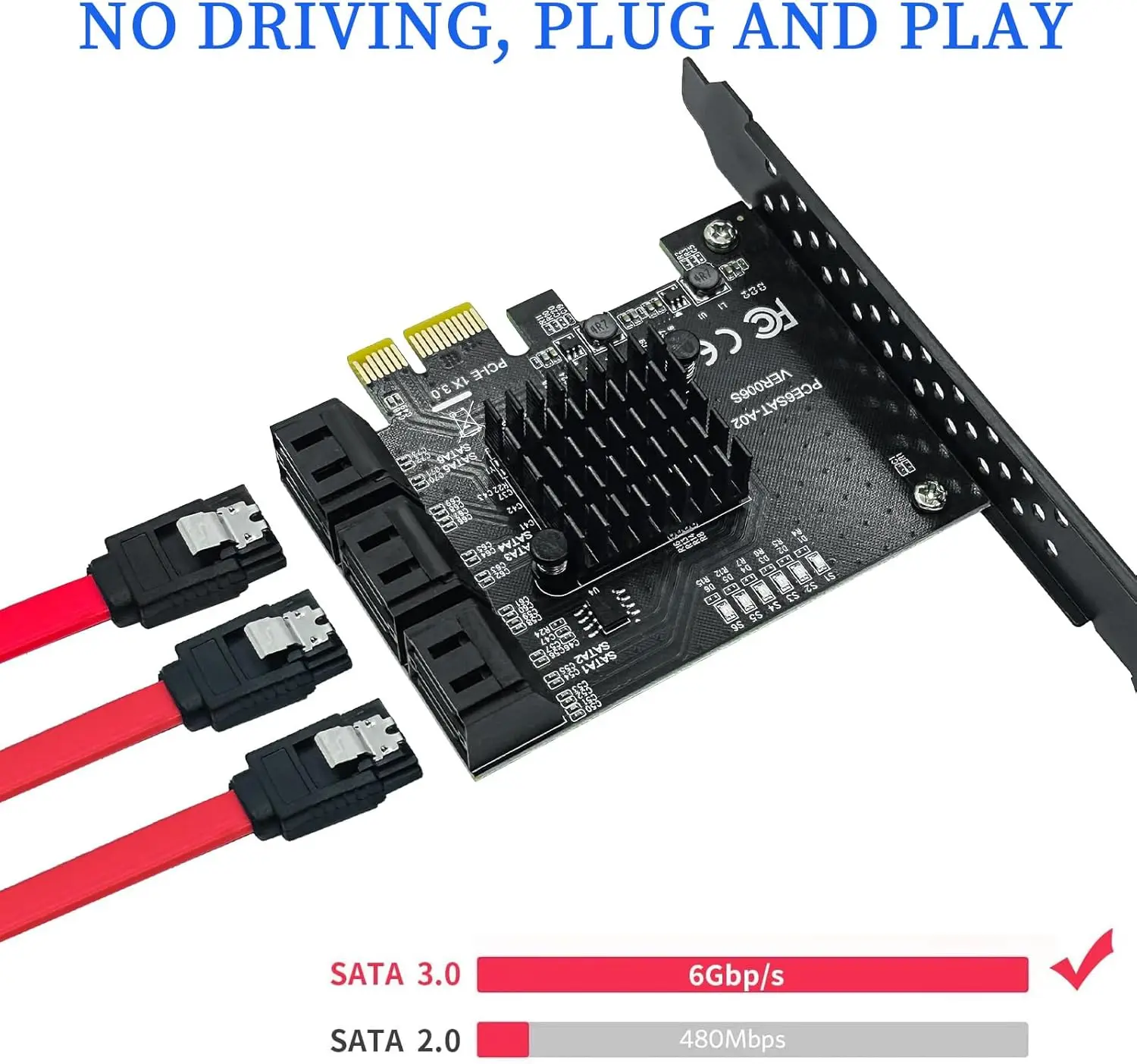 Фото Карта контроллера PCI-E 1X к SATA 3.0, 6-портовая плата расширения SATA 3 6 Гбит/с с поддержкой слотов PCI-Express, совместимая с SSD и HDD №4