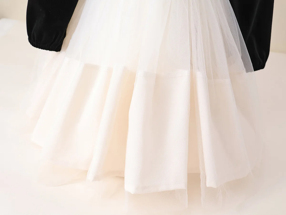 2024 зимнее новое платье для девочек с длинными рукавами и блестками лоскутное