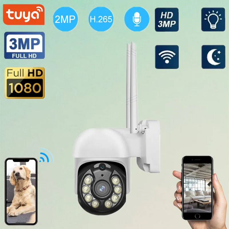 

1080P PTZ Wi-Fi IP-камера 3 Мп HD Водонепроницаемая наружная камера Tuya Smart Life управление через приложение видеокамера для наблюдения P2P камера безопа...