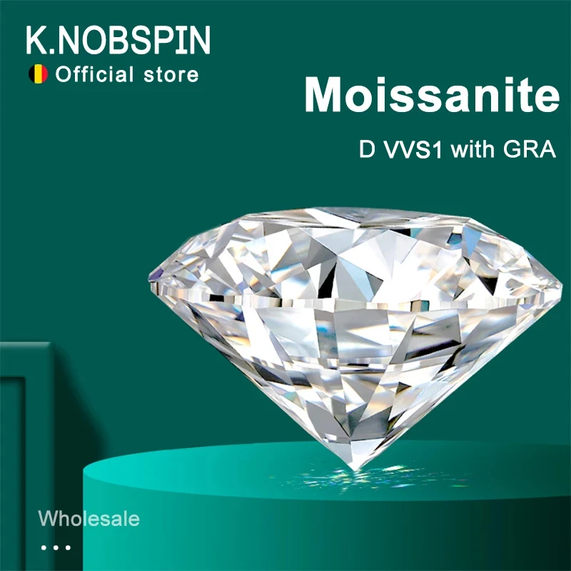 Камень с муассанитом KNOBSPIN от 3 мм до 10 карат цвет D VVS1 круглая форма для