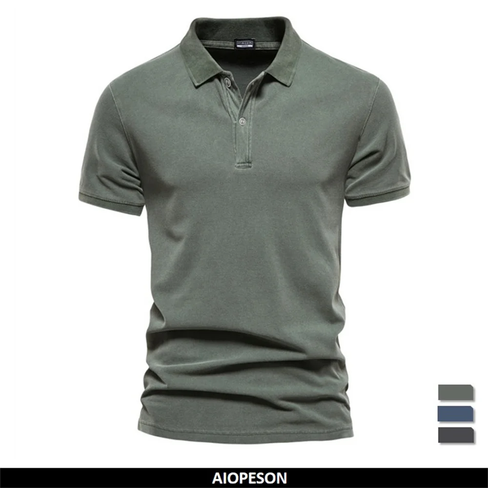 

AIOPEON 100% Cotton Solid Color Men's Polo Shirts Casual Short Sleeve Turndown Men's Shirts Fashion Streetwear Polos for Men