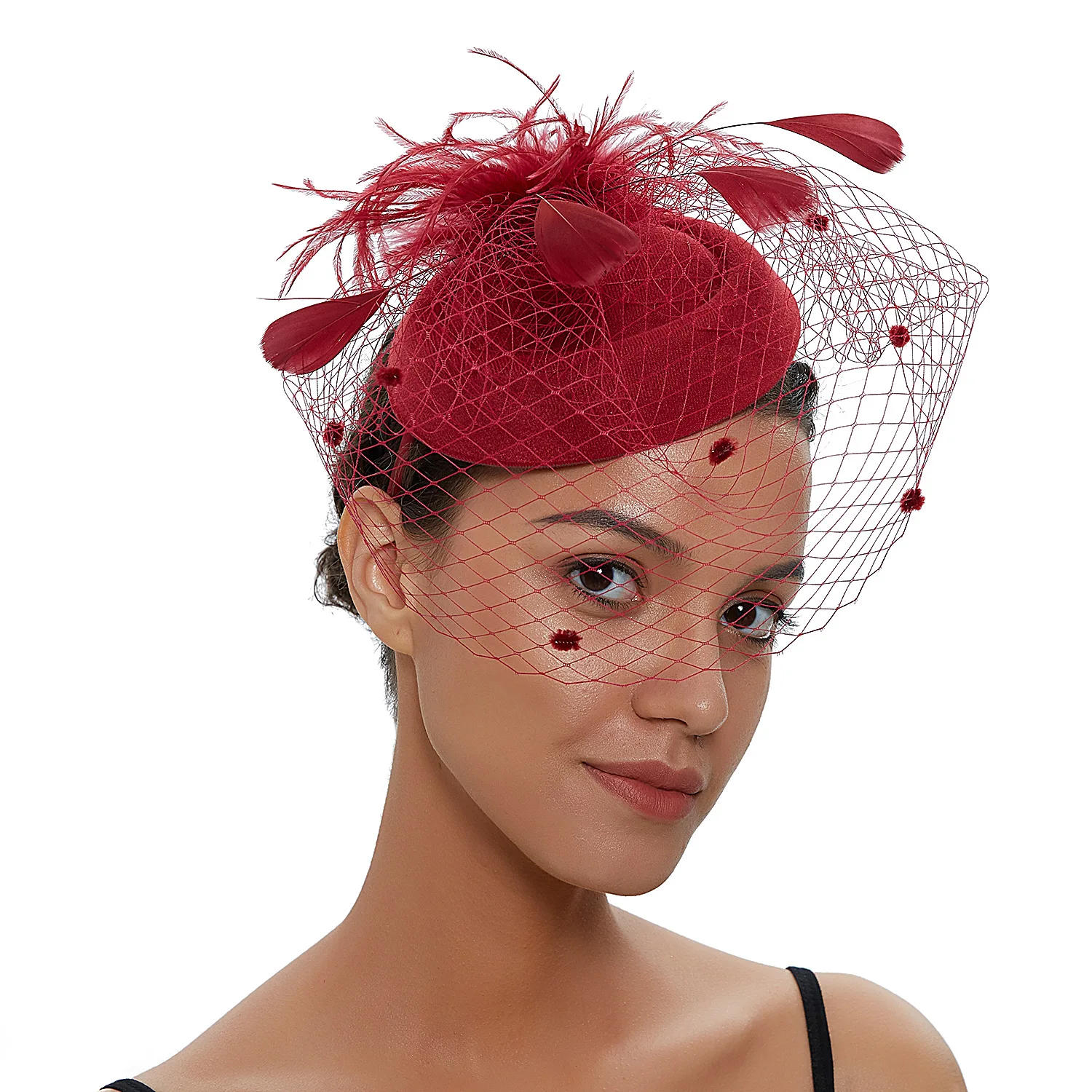 

Handmade Women Chic Fascinator Hat Cocktail Wedding Party Church Headpiece Fashion Headwear Feather Hair Accessories Bride