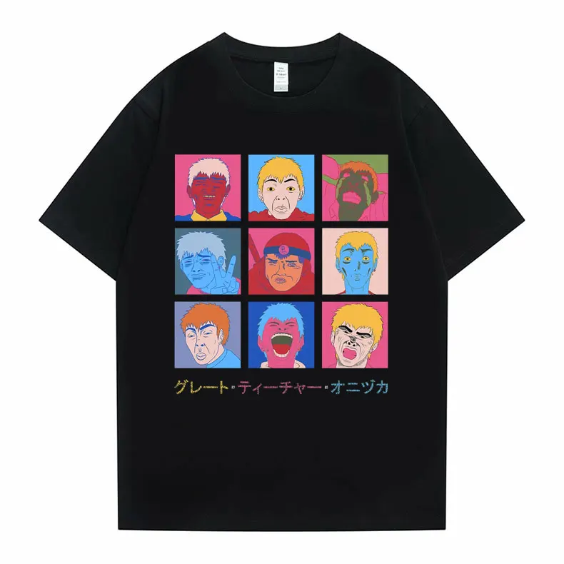 

Funny Anime Gto Onizuka Faces Print Tshirt Harajuku Mens Fashion Short Sleeve T Shirt O Collar Men Women Hip Hop Oversized Tees