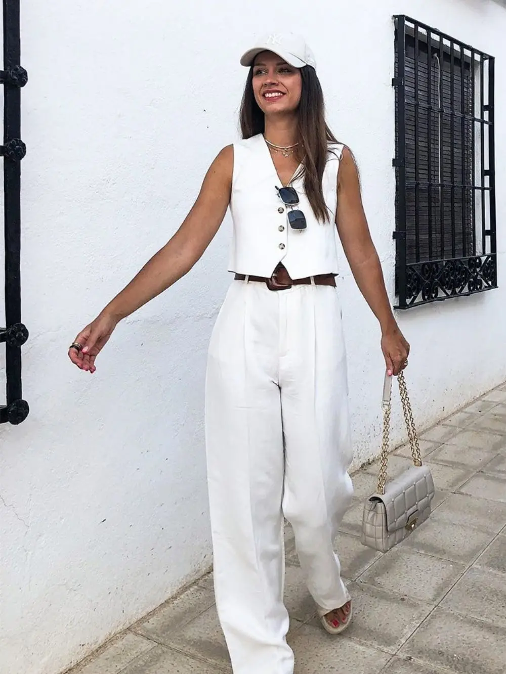 White Cotton Linen Trousers Sleeveless Single Breasted Vest Pants Suit Office Ladies Spring Summer Wide Leg Casual Fashion Set