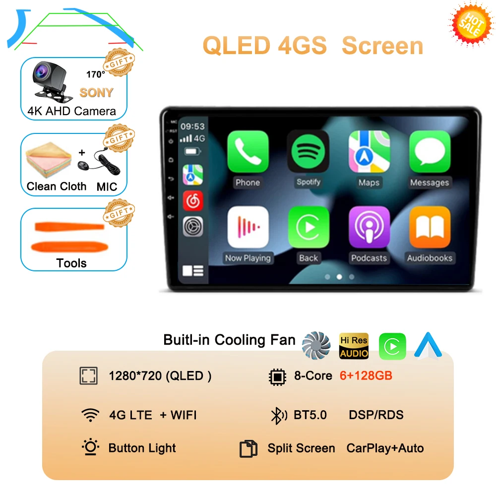 

9-дюймовый Android 14 DTS 2000x1200 QLED экран «все в одном», универсальный автостерео GPS для Volkswagen Nissan Hyundai Kia Toyota Honda BT