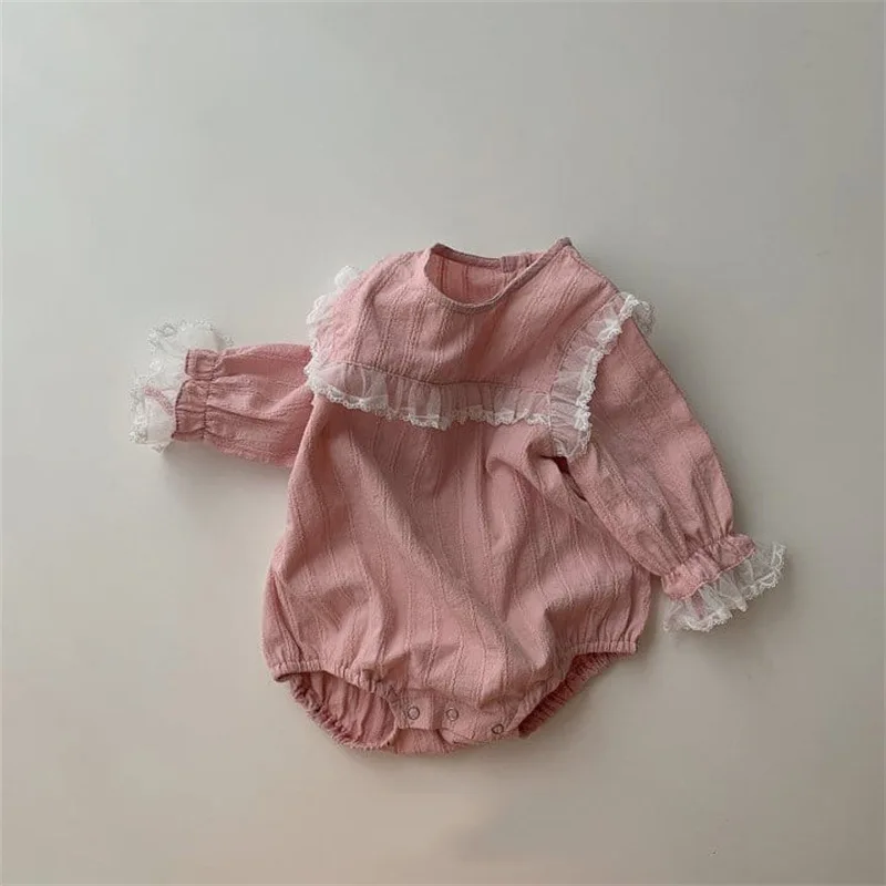 

Criscky 2022 Autumn Infant Baby Girls Jumpsuit Baby Girl Bodysuits Solid Cotton Full Sleeve Lace RufflesToddler Baby Romper