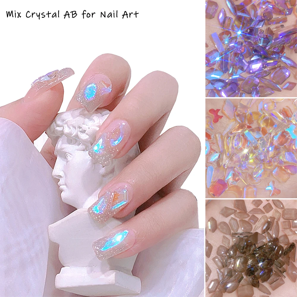 50/100Pcs Aurora Crystal Nail Rhinsetone Jewelry Mixed AB Glass Flatback Gems Stone Nail 3D Decor Parts Manicure Accessories DIY