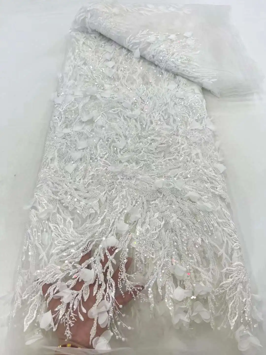 Новейшее популярное Африканское Тюлевое Сетчатое кружево с бусинами