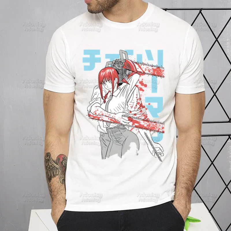 

Chainsaw Man Anime Printing Street Style Casual Short Sleeve Men Makima PochitaT Shirt Loose O-neck Tshirt Male Cartoon T-shirt