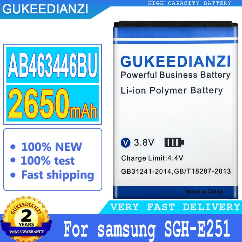 

Bateria 2650mAh High Capacity Battery AB463446BU AB043446BE AB043446BEC For samsung SGH-E251 SGH-E258 SGH-E350 SGH-E428