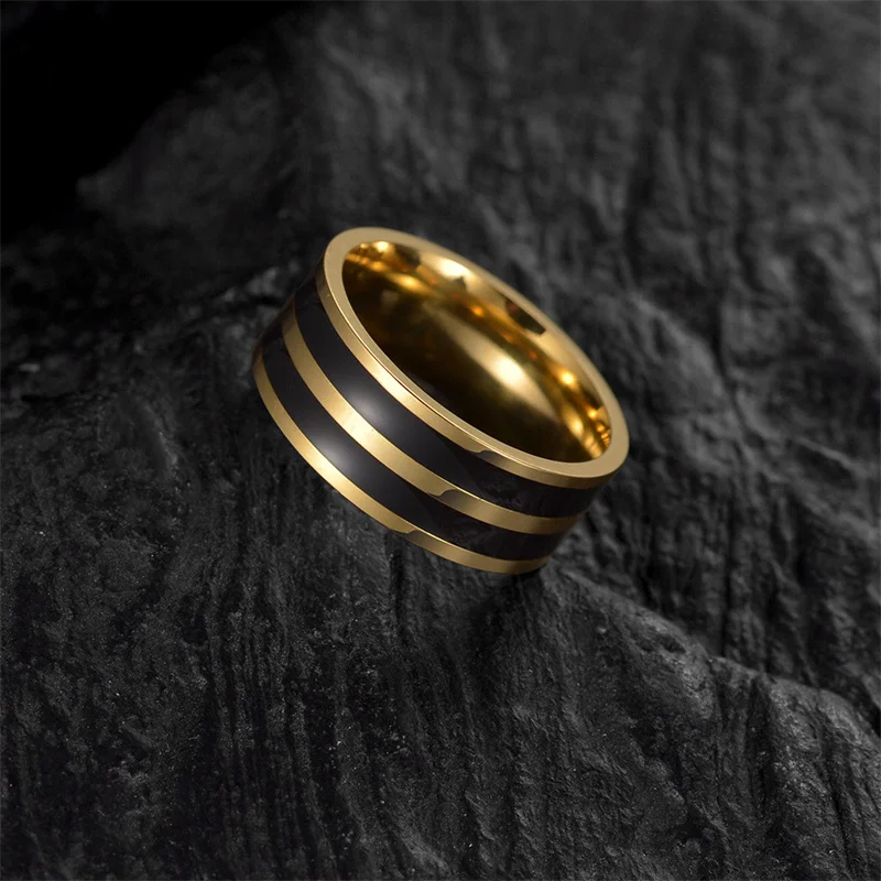 

Europe and The United States 2023 New Jewelry 8MM Gold-plated Titanium Steel Dripping Oil Men's Ring Ring Standard US Code