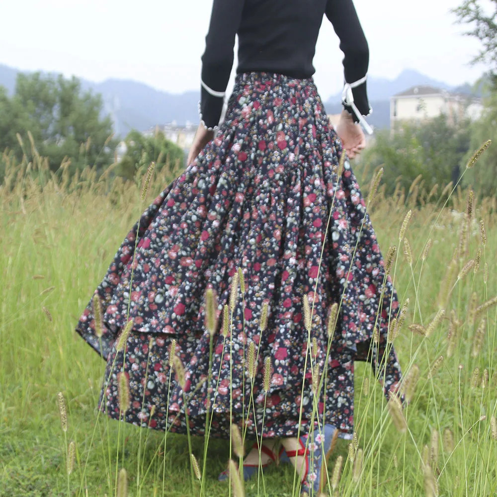 Бесплатная доставка китайский стиль S-2XL зима 2023 длинное а-силуэт эластичная