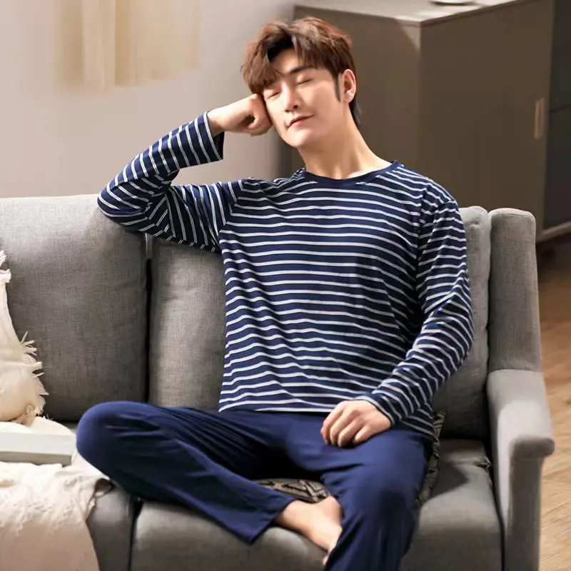 Men's pajamas long-sleeved spring and autumn home clothes men's autumn and winter young middle-aged thin winter suits