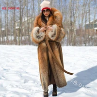 brown winter coat women warm faux fur coat korean hooded imitation mink hair long jacket loose thick hairy faux fur jacket 2021