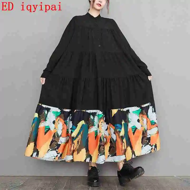 

Платье женское ТРАПЕЦИЕВИДНОЕ с воротником-стойкой и принтом