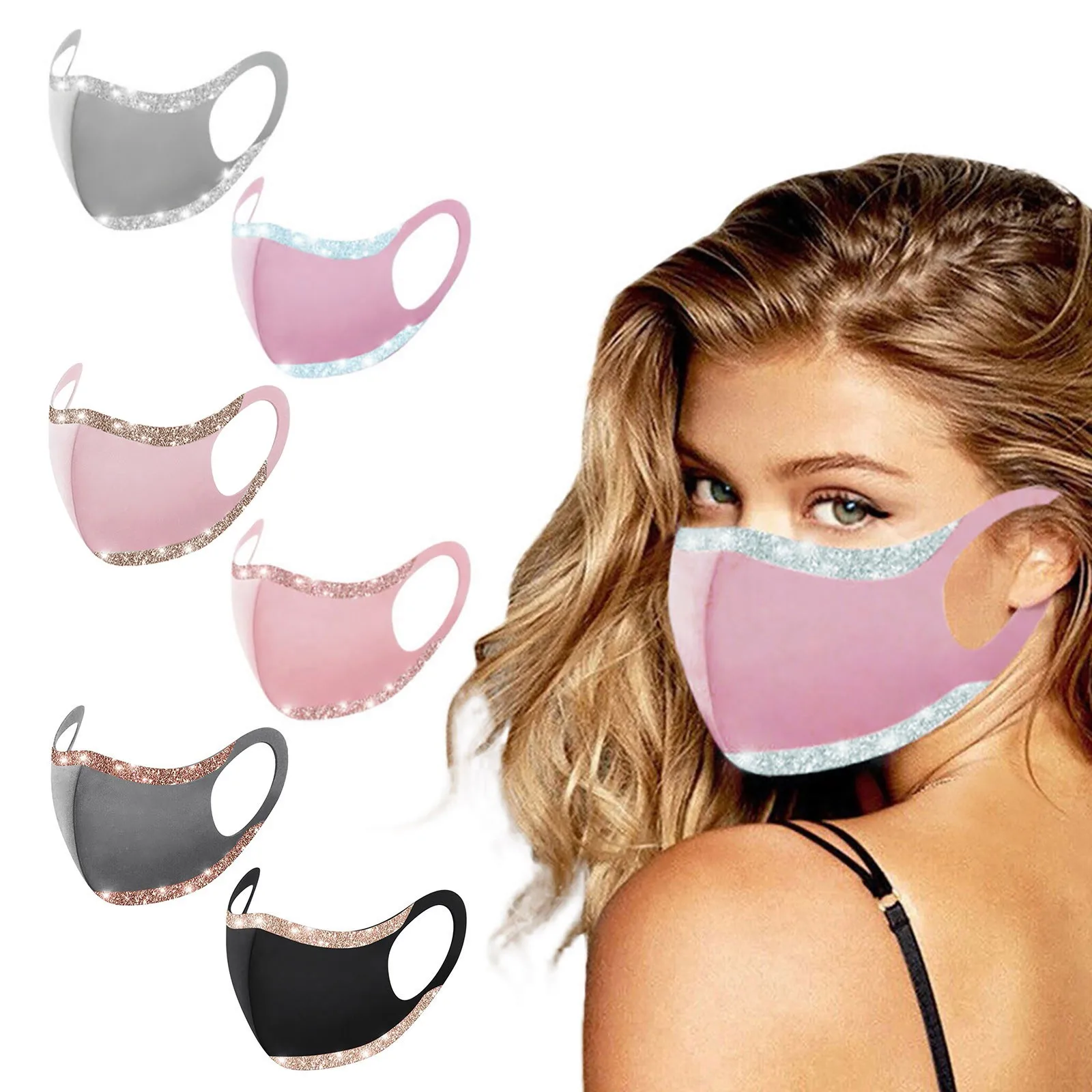 

1PC Fashion Adult Mask Sequins Adjustable Windproof Reusable Printed Face Mask Mouth Cover mascarilla cubrebocas маска