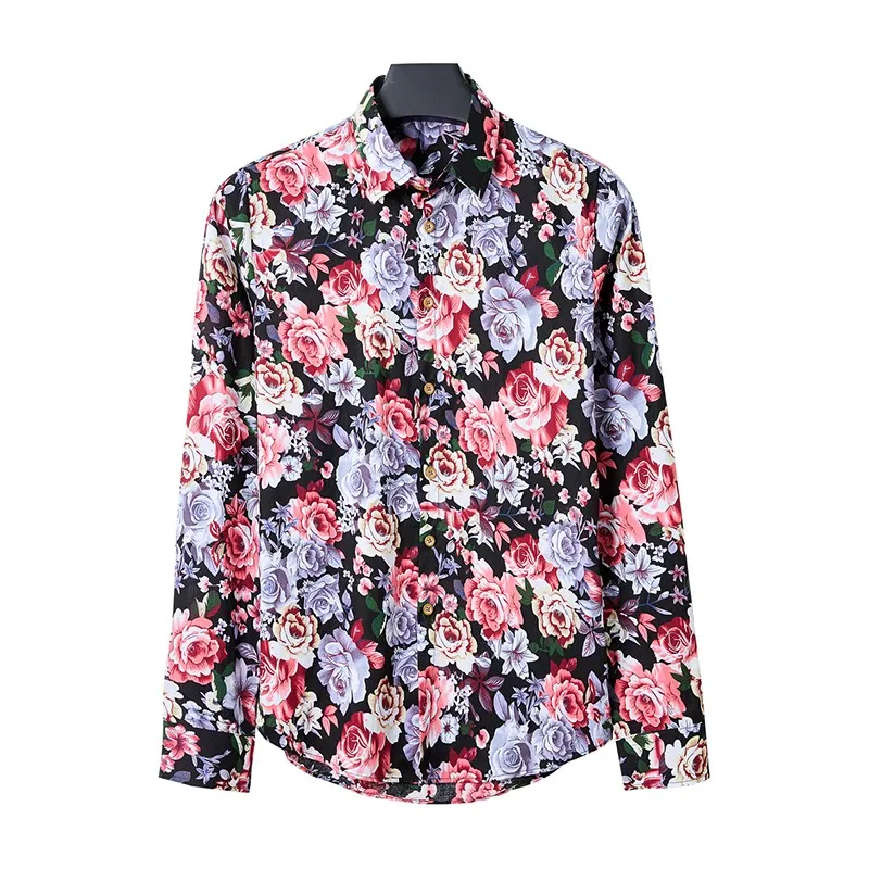 

Fashion Social Men Shirts Turn-down Collar Buttoned Shirt Casual Ice Crystals Print Long Sleeve Tops Mens Clothes Prom Cardigan