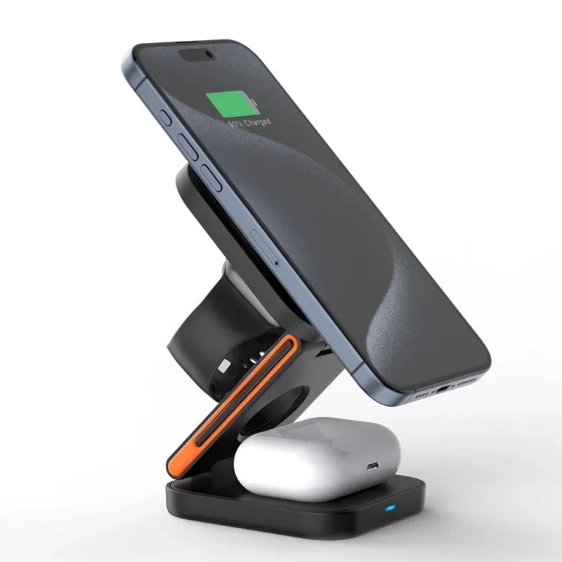 Фото 3 в 1 Складная магнитная Беспроводная зарядная подставка для iPhone 15 14 13 12 Apple Watch AirPods 3/2 док-станция Держатель для быстрой зарядки №1