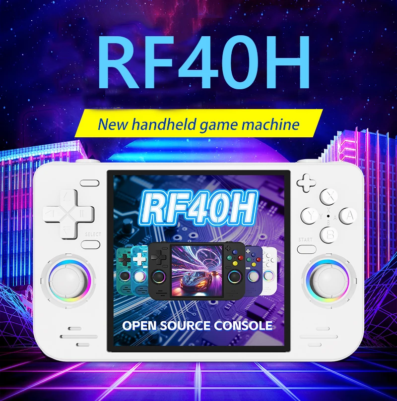 Фото Портативная игровая консоль Open Source RF40H в стиле ретро, Linux 4.0, IPS-экран, поддержка Wi-Fi, светящийся джойстик, портативная карманная игровая приставка №1