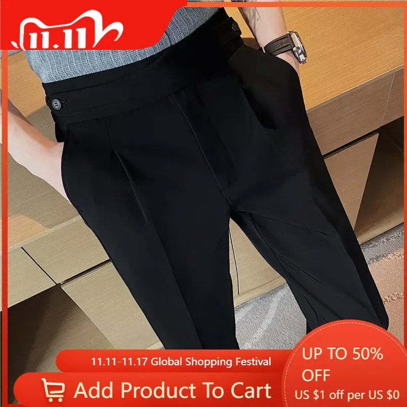 

Брюки мужские костюмные в британском стиле, шелковая ткань, официальная одежда, качественные деловые повседневные Костюмные штаны, на лето