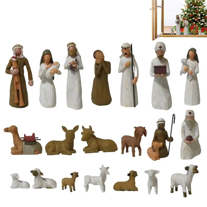 

Birth Of Jesus Scene Mini Resin Statue Christmas Decoration Nativity Scene Set Miniature Craft Ornament Home Decor Gift 20pcs