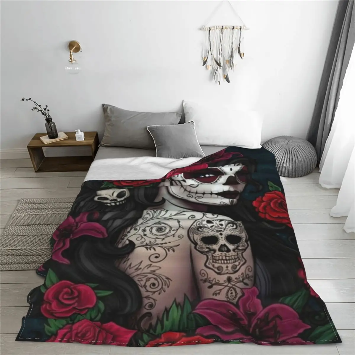 Catrina Tatto одеяло с черепом розовое теплое Флисовое кресло супер мягкое Дешевое