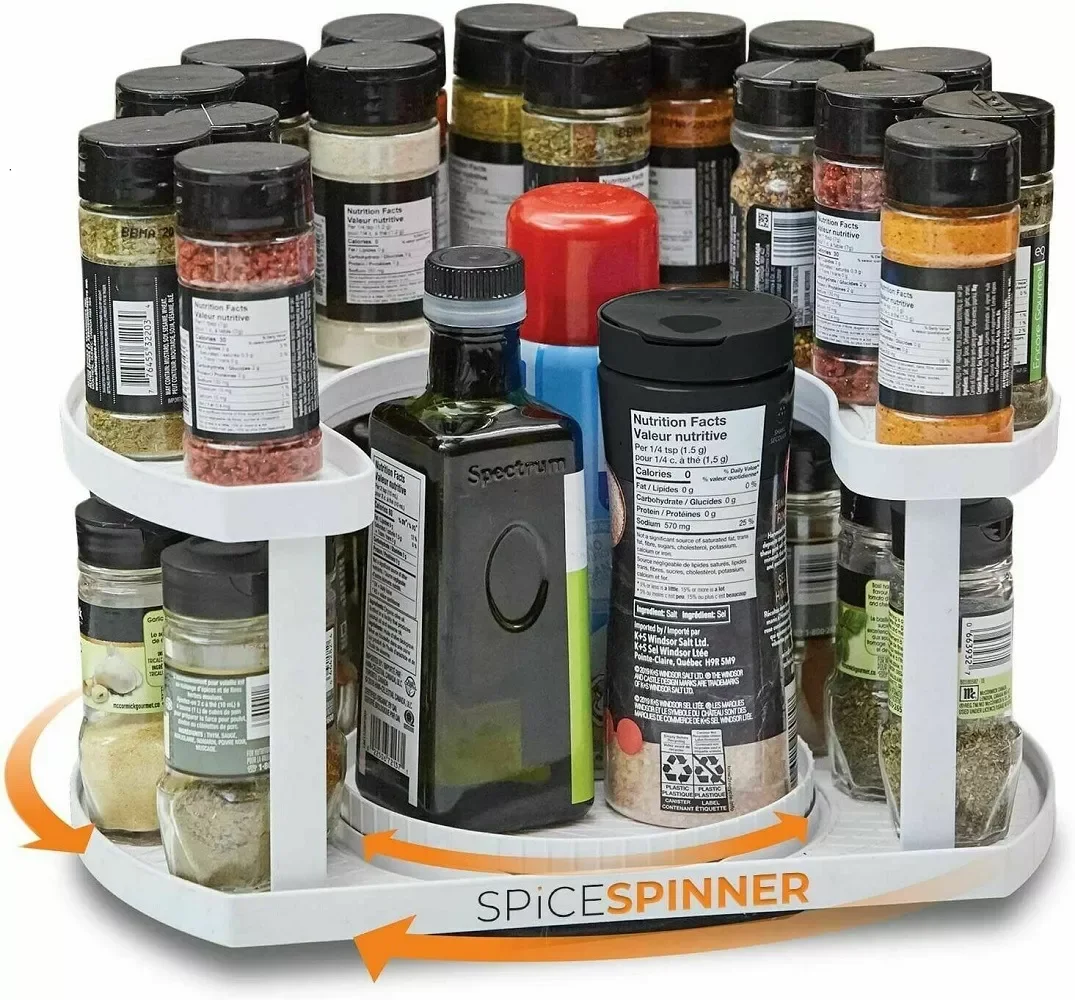 

Kitchen Rotating Shelf Adjustable Double-Layer Turntable Round Spice Bottle Storage Rack Kitchen Tools