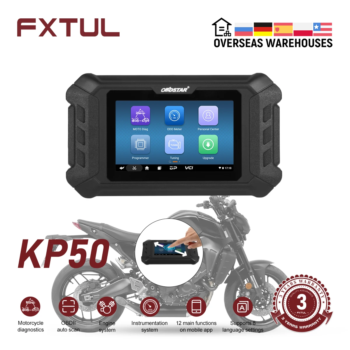 Фото OBDSTAR KP50 Диагностический инструмент для мотоциклов OBD2 Сканер с прозрачными кодами неисправностей Поддержка для Yamaha/Suzuki/HONDA/Kawasaki/KYMCO/VESPA №1