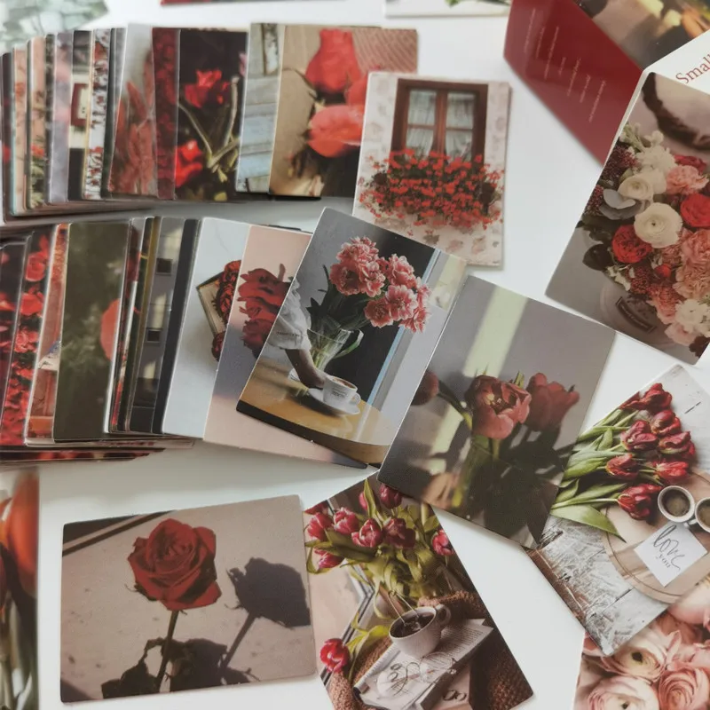 

100pcs Vintage Season Scenery Flower Material Paper Rose Tulips Printing Retro Memo Pads Notes Scrapbooking Diary Journals DIY