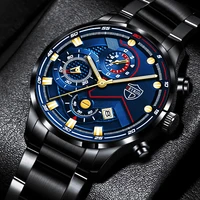 fashion mens black watches luxury men stainless steel analog luminous watch man business casual calendar quartz wristwatch clock