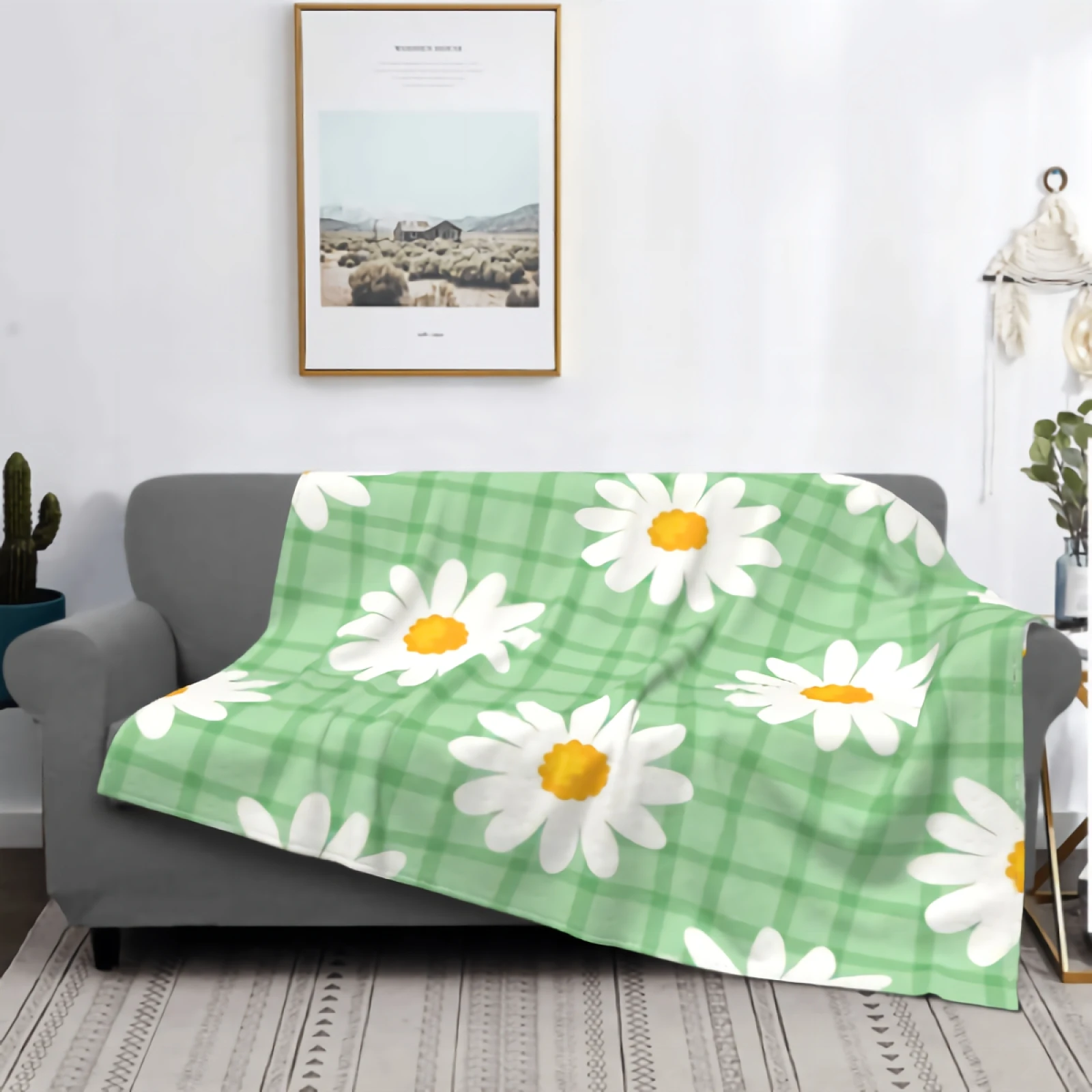 

Теплое Мягкое плюшевое одеяло 80x60 дюймов с цветочным принтом и маленькими белыми листьями