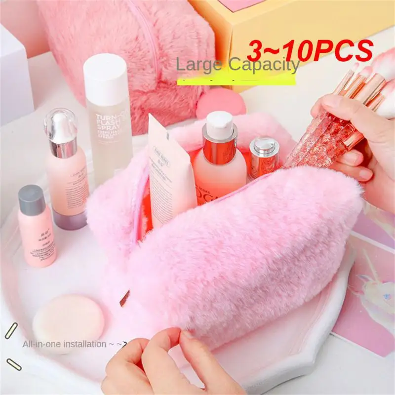 

3~10PCS Solid Color Makeup Bags Women Soft Plush Cosmetic Make Up Brushes Storage Case Travel Toiletry Organizer Handbag Girls