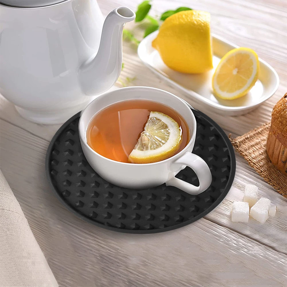 

6Pcs 10cm Round Coaster Set Coasters for Drinks with Holder Rack Coffee Cup Mat Dishwasher Safe Placemat Desktop Protector Pad