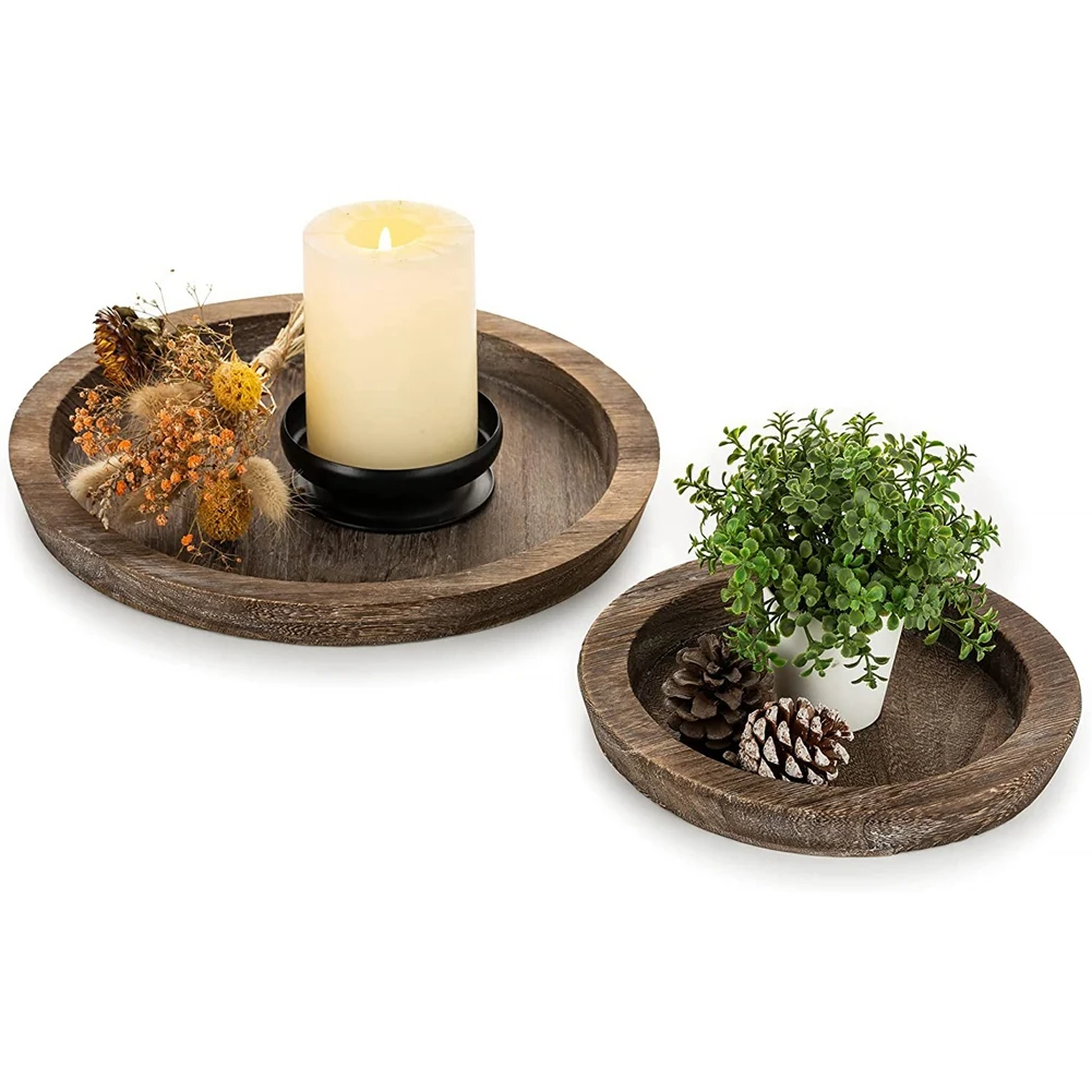 - Small Decorative Plate Pillar Candle Tray Wood For Farmhouse Dinning Table, S+l